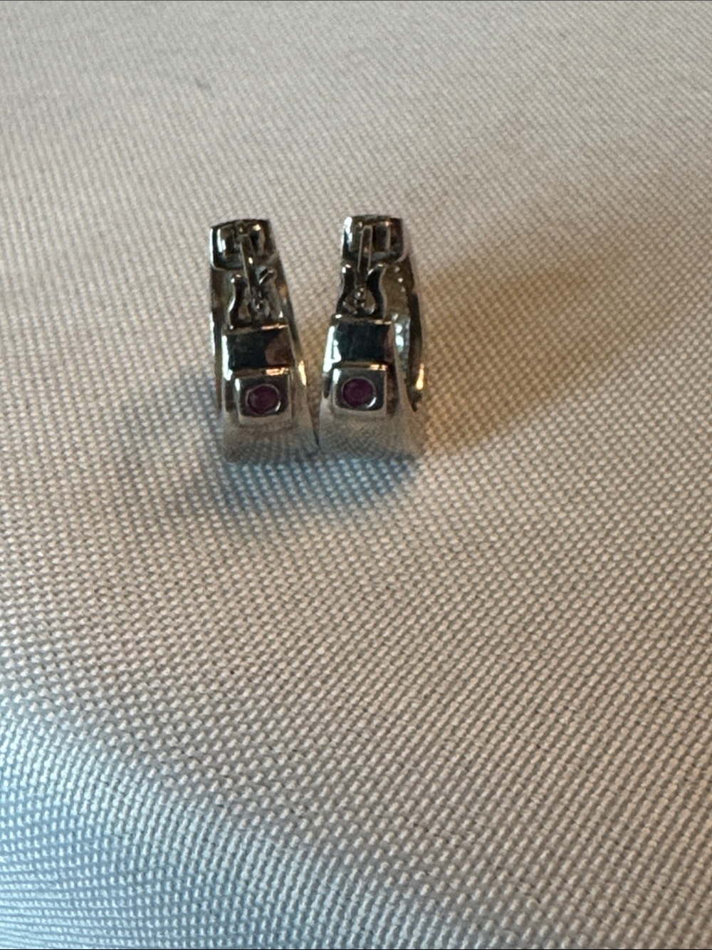 Sterling Silver 925 Huggie Earrings with Small Ruby Stone